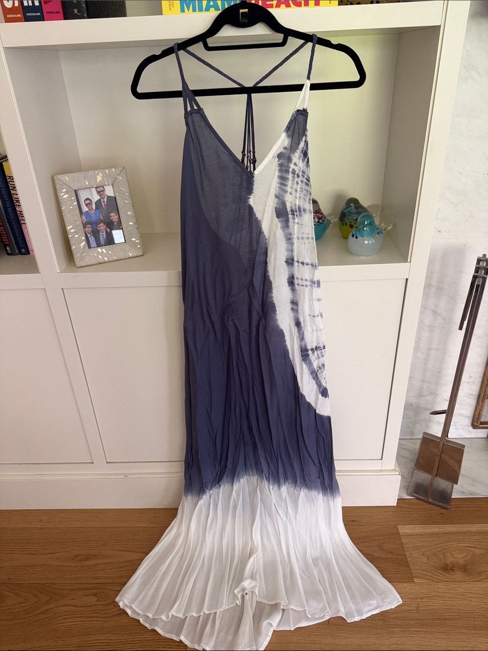 Elan Strapless Tie-Dye Maxi Dress in Navy and White